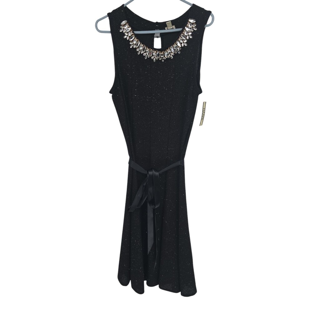 Haani Size 1X Dress Black Beaded Neckline Sparkly Sleeveless Cocktail NWT